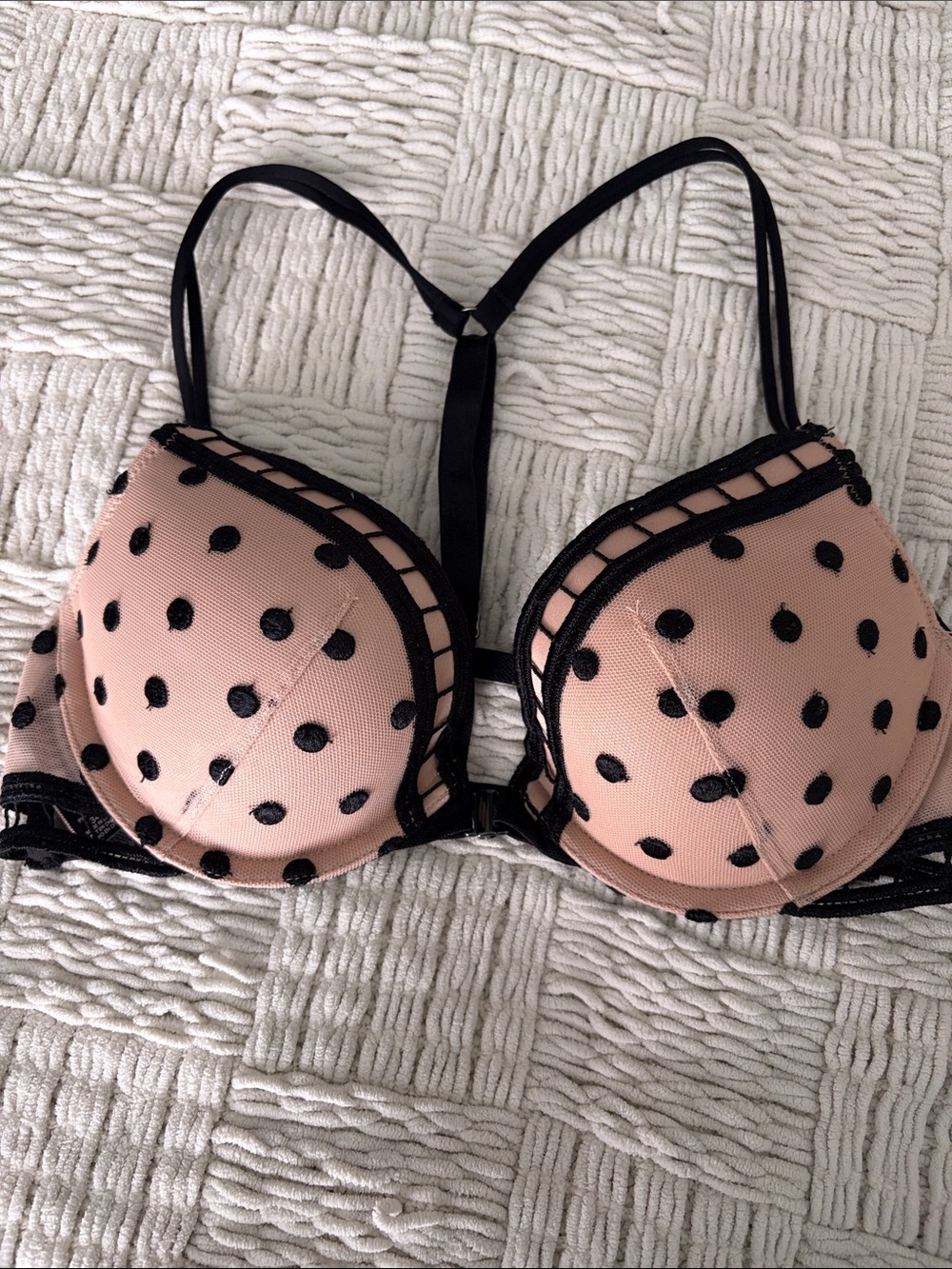 Polka Dot Push-Up Bra - Pink with Black Trim